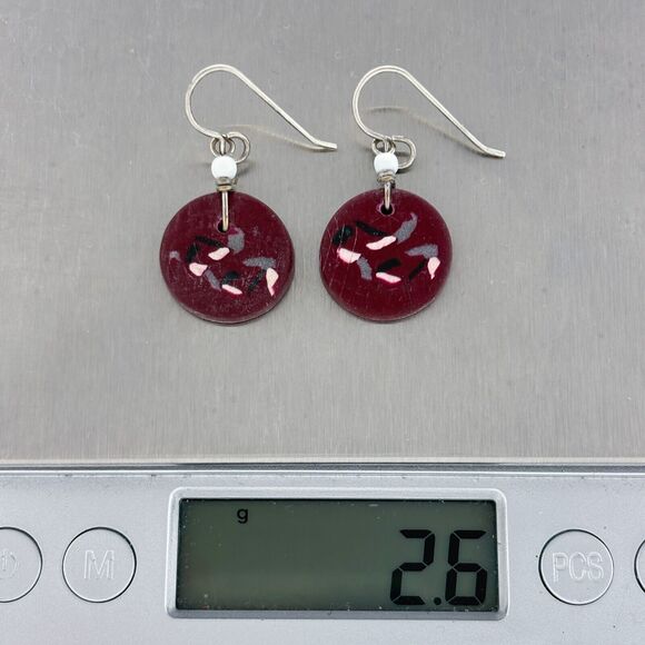 Vintage Sterling Silver 925 Red Resin Slice Dangle Earrings - Picture 3 of 5